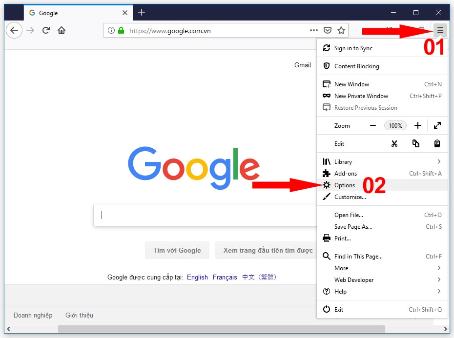 Hướng dẫn cách đặt Google làm trang chủ trên Firefox B01