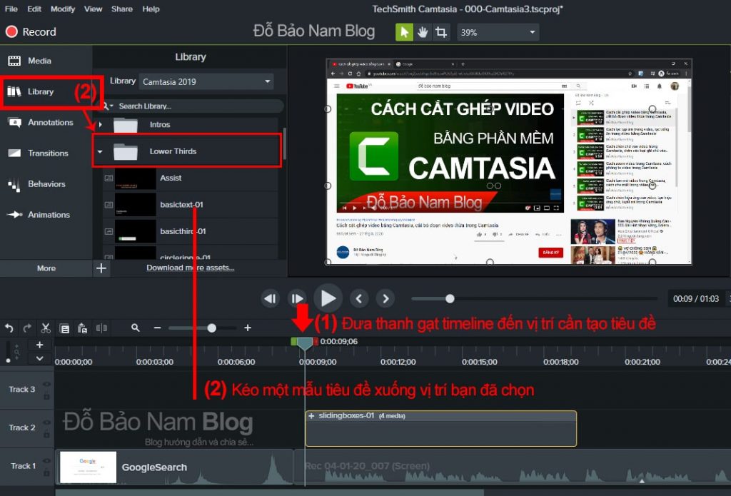 Cách chèn tiêu đề cho video trong Camtasia
