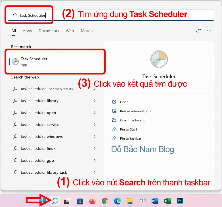 Mở ứng dụng Task Scheduler để hẹn giờ tắt máy tính