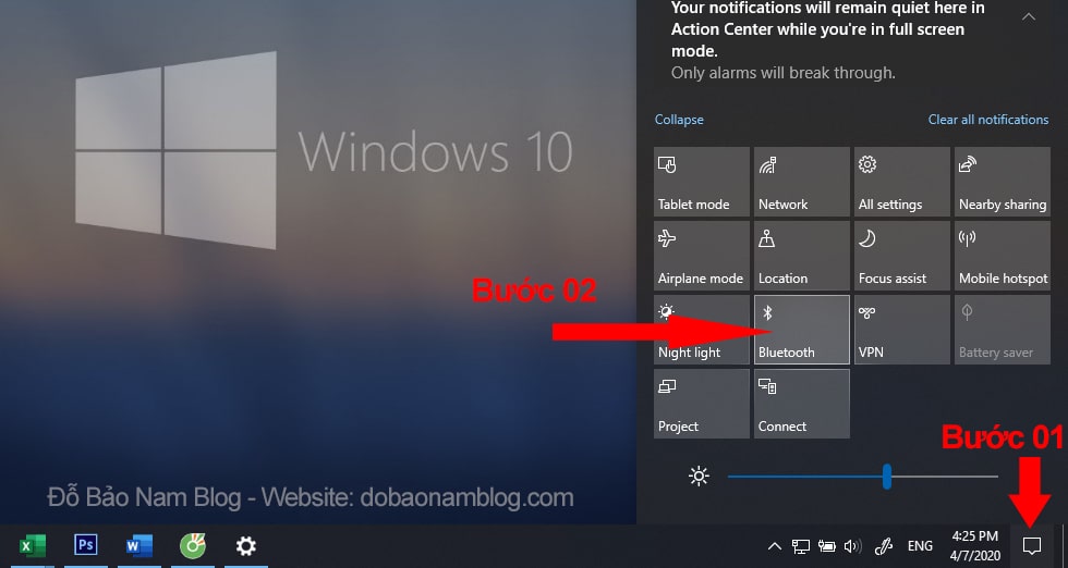 How to open bluetooth on a Windows 10 computer via the Quick Action Center