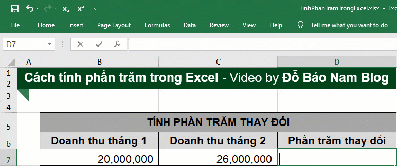 Công thức tính phần trăm thay đổi trong Excel