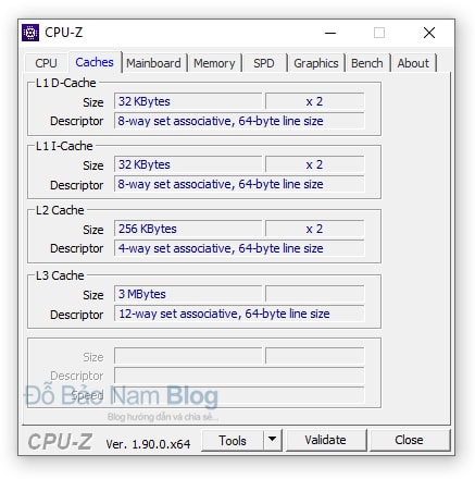Cách kiểm tra cấu hình máy tính bằng phần mềm CPU-Z - tab Caches
