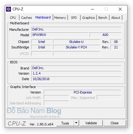 Cách kiểm tra cấu hình máy tính bằng phần mềm CPU-Z - tab Mainboard